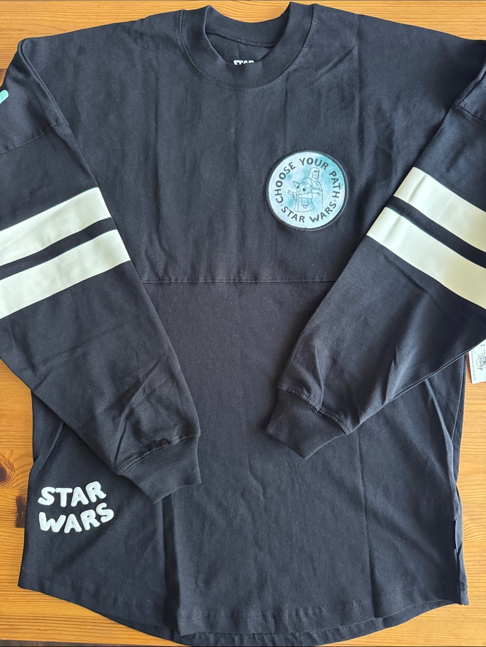 Disney Star Wars Spirit Jersey Black Long-Sleeve Tee with Cream Sleeve Stripes